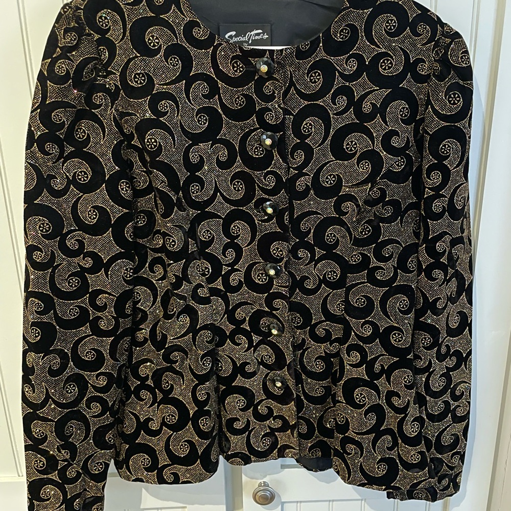 Vintage Special Times By Patty O’Neil Velour Glitter Gold Evening Jacket Size 10